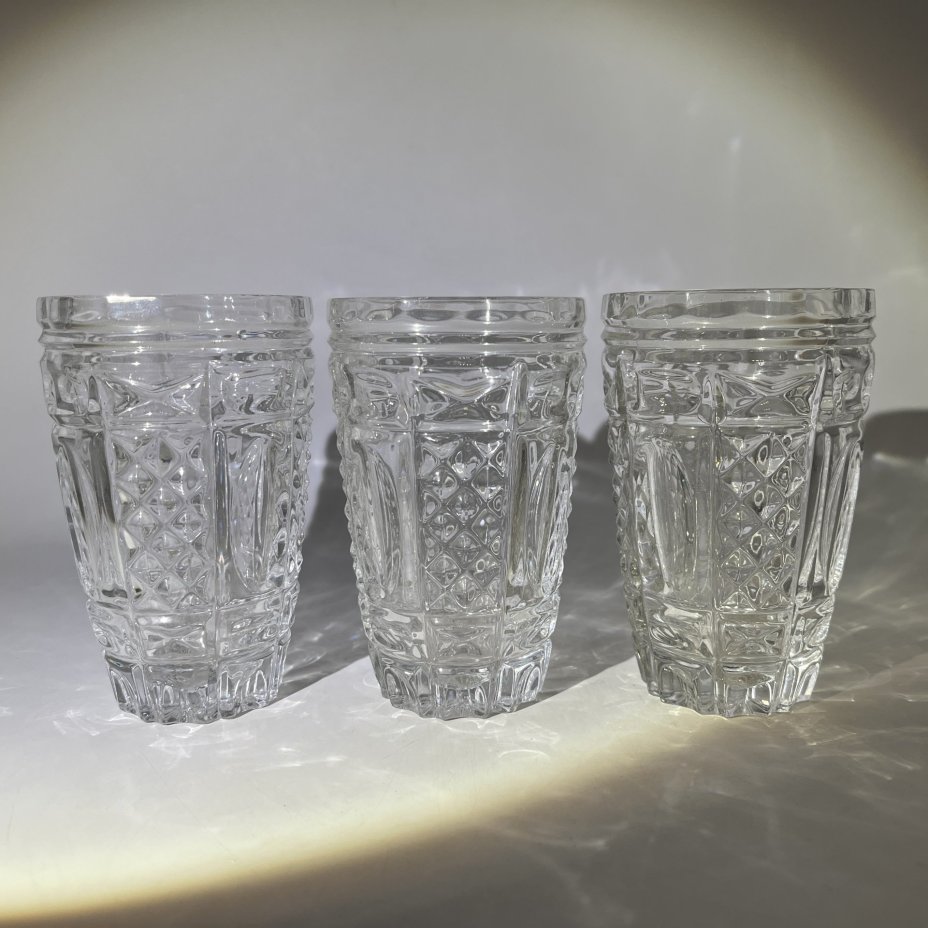 Набор из 3-х стаканов с геометрическим декором, хрусталь, пресс, Дятьковский хрустальный завод, СССР, 1970-1990 гг.