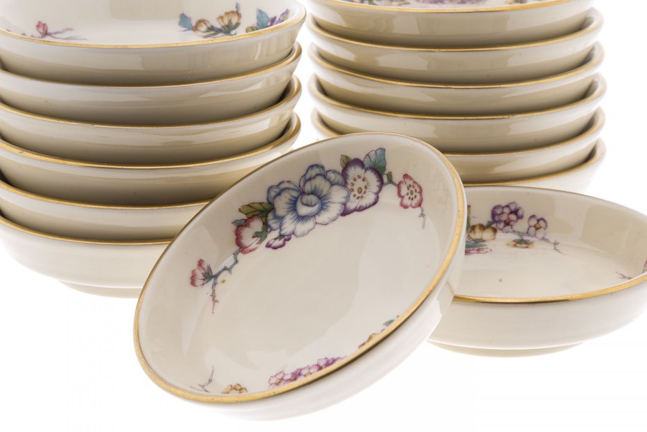 Набор из 14 розеток "Райские птицы", фарфор, деколь, золочение, компания "Rosenthal", Германия, 1939-1956 гг., Rosenthal (Розенталь)