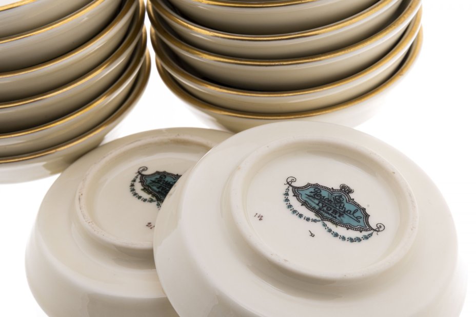 Набор из 14 розеток "Райские птицы", фарфор, деколь, золочение, компания "Rosenthal", Германия, 1939-1956 гг., Rosenthal (Розенталь)