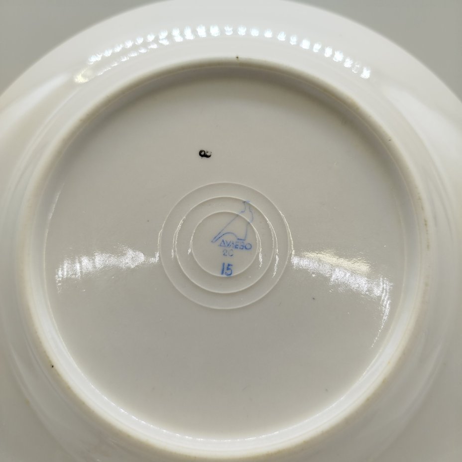 Набор из пяти десертных тарелок с цветочным декором, фарфор, деколь, золочение, Дулевский фарфоровый завод (Дулёво), СССР, 1968-1991 гг.