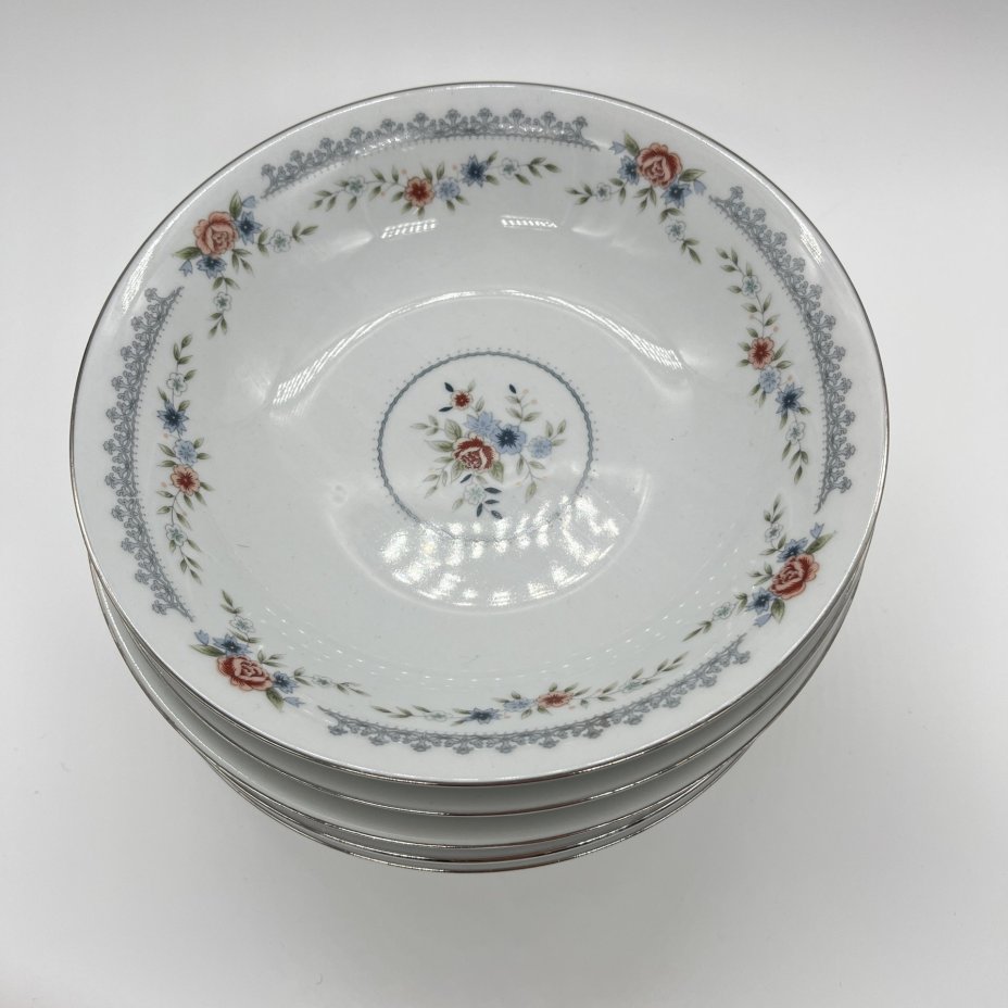 Набор из 7 суповых тарелок с цветочным декором, Dynasty Fine China, фарфор, деколь, золочение, Китай, 1970-1990 гг.