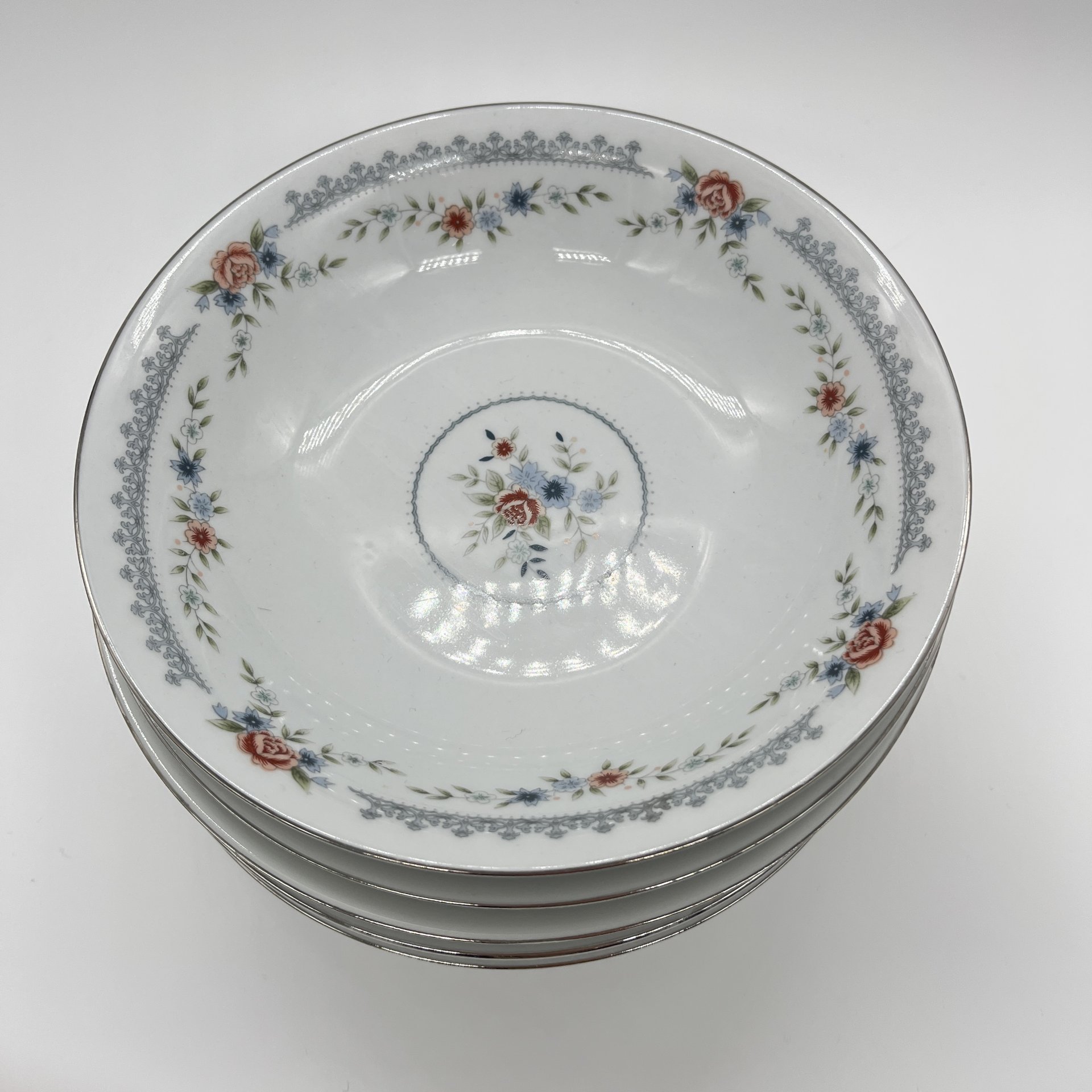 Набор из 7 суповых тарелок с цветочным декором, Dynasty Fine China, фарфор, деколь, золочение, Китай, 1970-1990 гг.