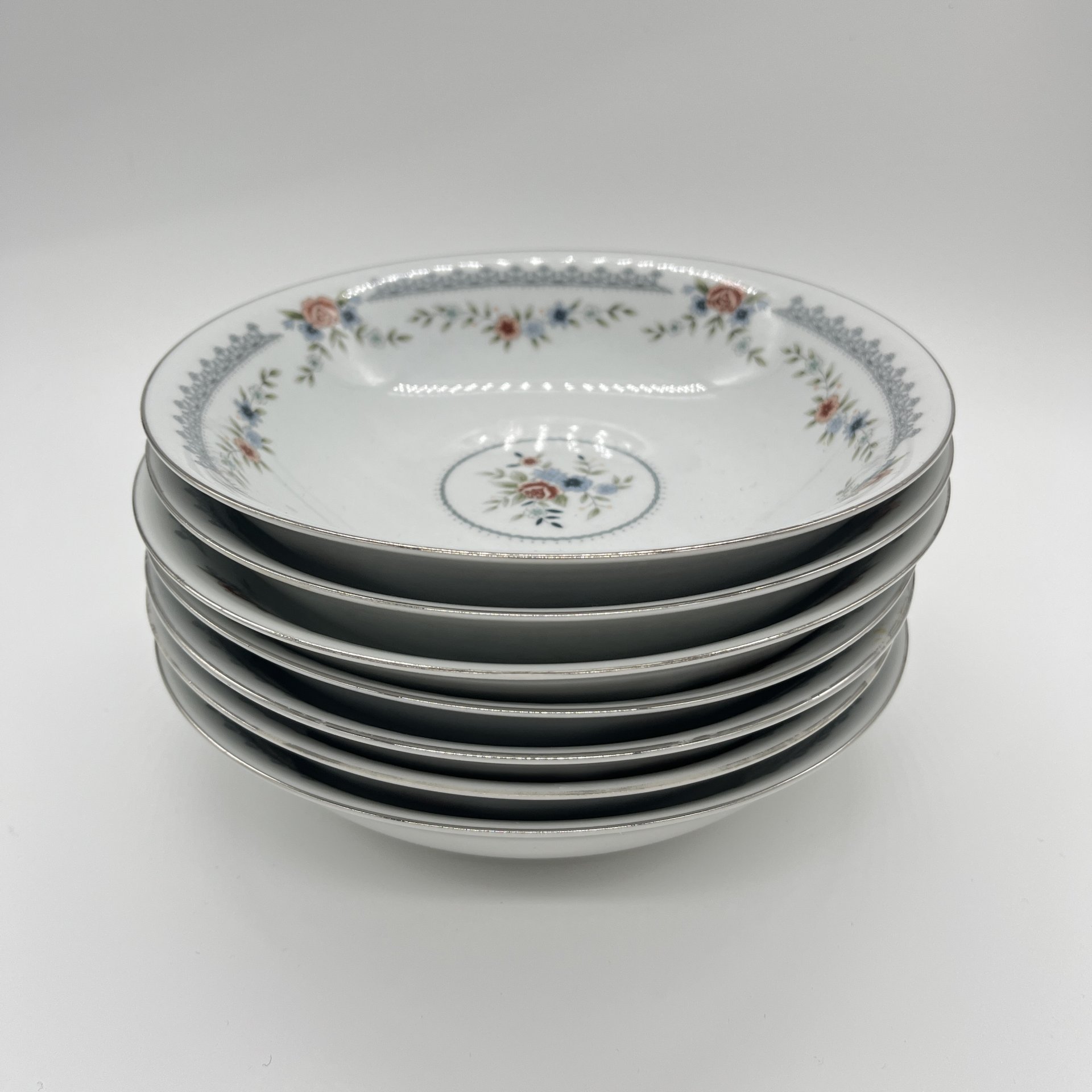 Набор из 7 суповых тарелок с цветочным декором, Dynasty Fine China, фарфор, деколь, золочение, Китай, 1970-1990 гг., Китай