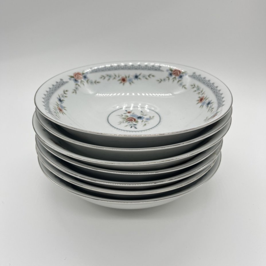 Набор из 7 суповых тарелок с цветочным декором, Dynasty Fine China, фарфор, деколь, золочение, Китай, 1970-1990 гг., Китай