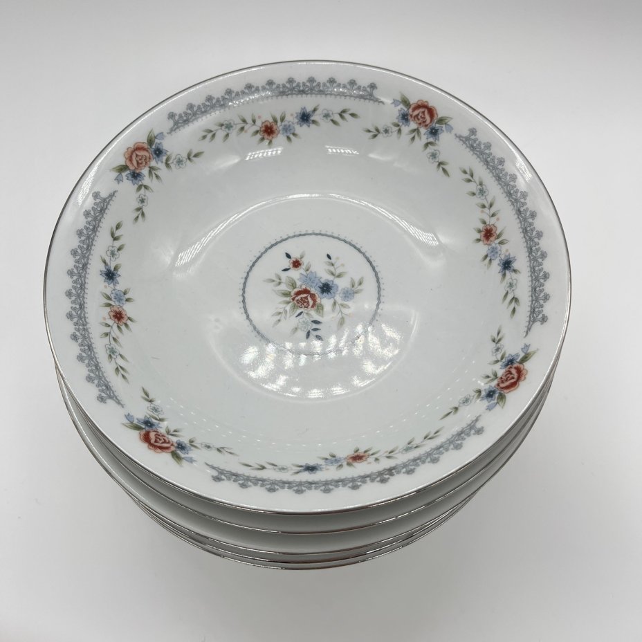 Набор из 7 суповых тарелок с цветочным декором, Dynasty Fine China, фарфор, деколь, золочение, Китай, 1970-1990 гг., Китай