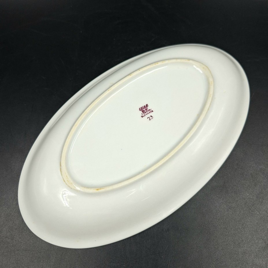 Селёдочница с цветочным декором в розово-зеленой гамме, фарфор, печать, Epiag Royal Czechoslovakia, Чехословакия, 1970-1990 гг.