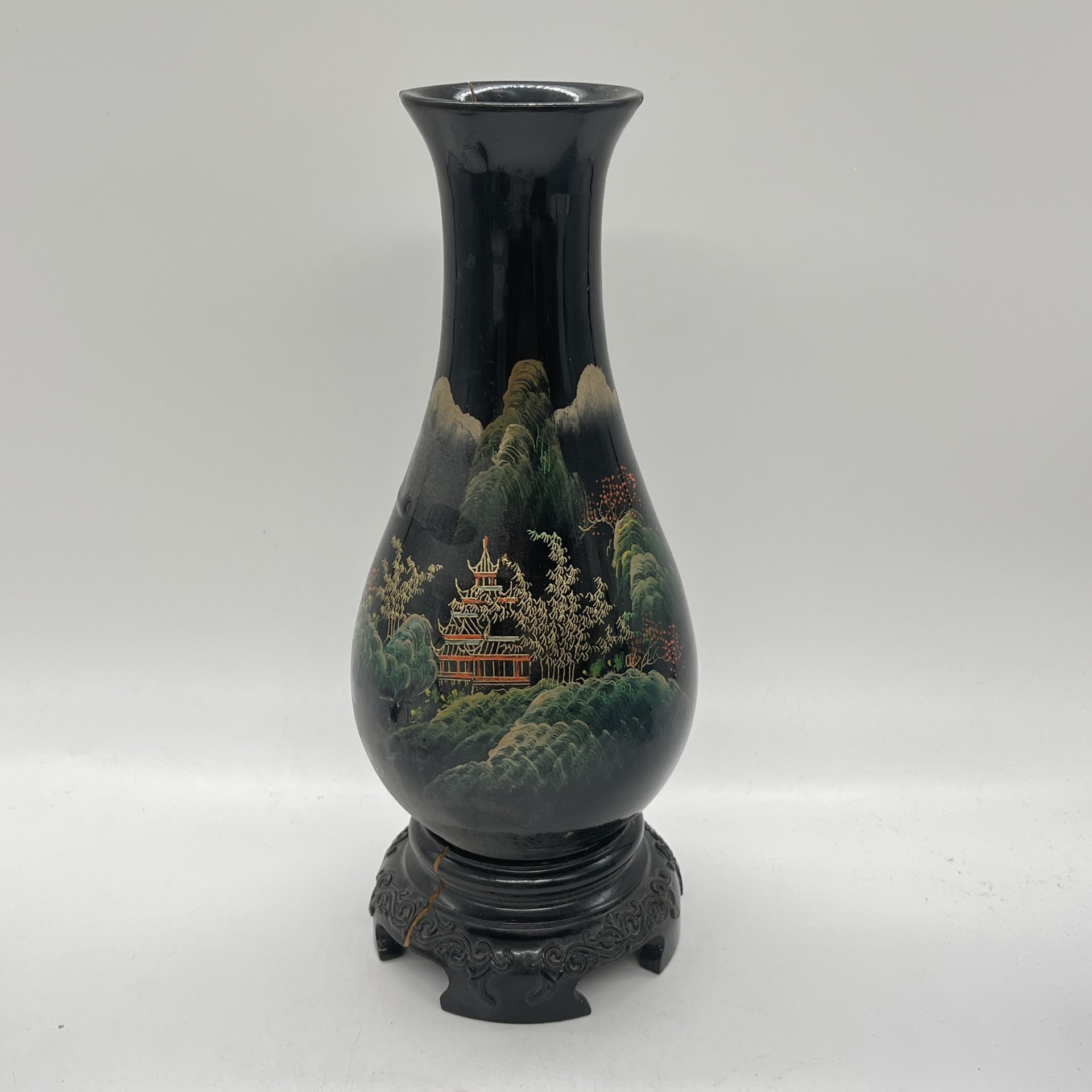 Ваза с изображением пейзажа, Flying Horse, папье-маше, лак, роспись, Китай, 1950-1970 гг.