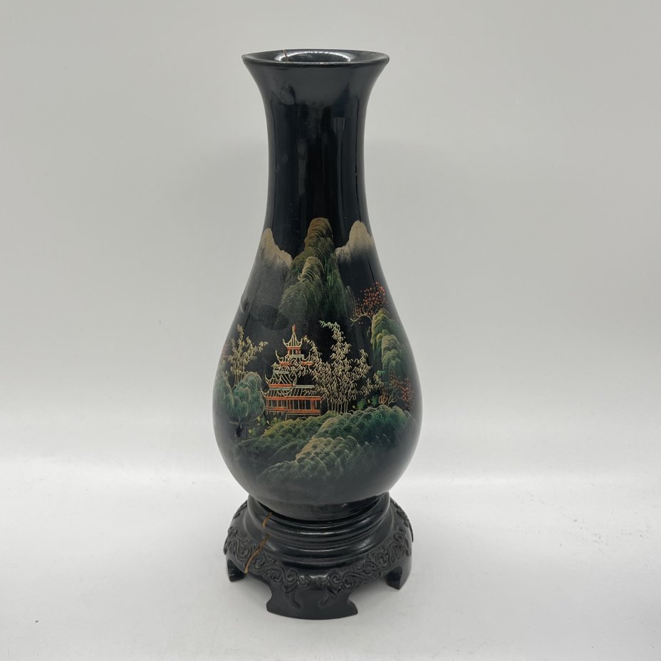 Ваза с изображением пейзажа, Flying Horse, папье-маше, лак, роспись, Китай, 1950-1970 гг.