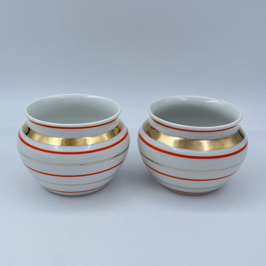 Набор из двух миниатюрных ваз "Радиоволны", фарфор, золочение, Дмитровский фарфоровый завод (ДФЗ Вербилки), СССР, 1954-1970 гг.