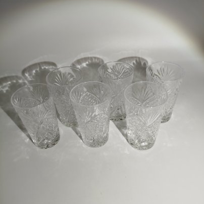 Набор стопок с рельефным декором на 6 персон, хрусталь, алмазная грань, СССР, 1970-1990 гг.
