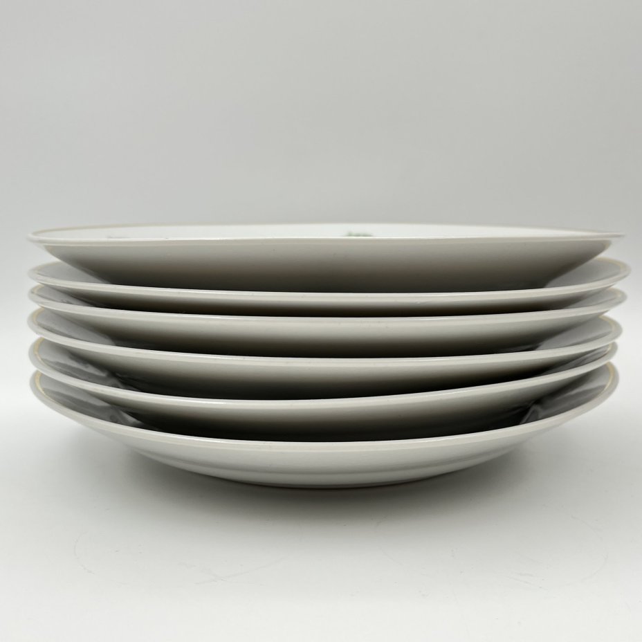 Набор обеденных тарелок "Мейсенский букет" на 6 персон, фарфор, деколь, золочение, Дулевский фарфоровый завод (Дулёво), СССР, 1968 г.