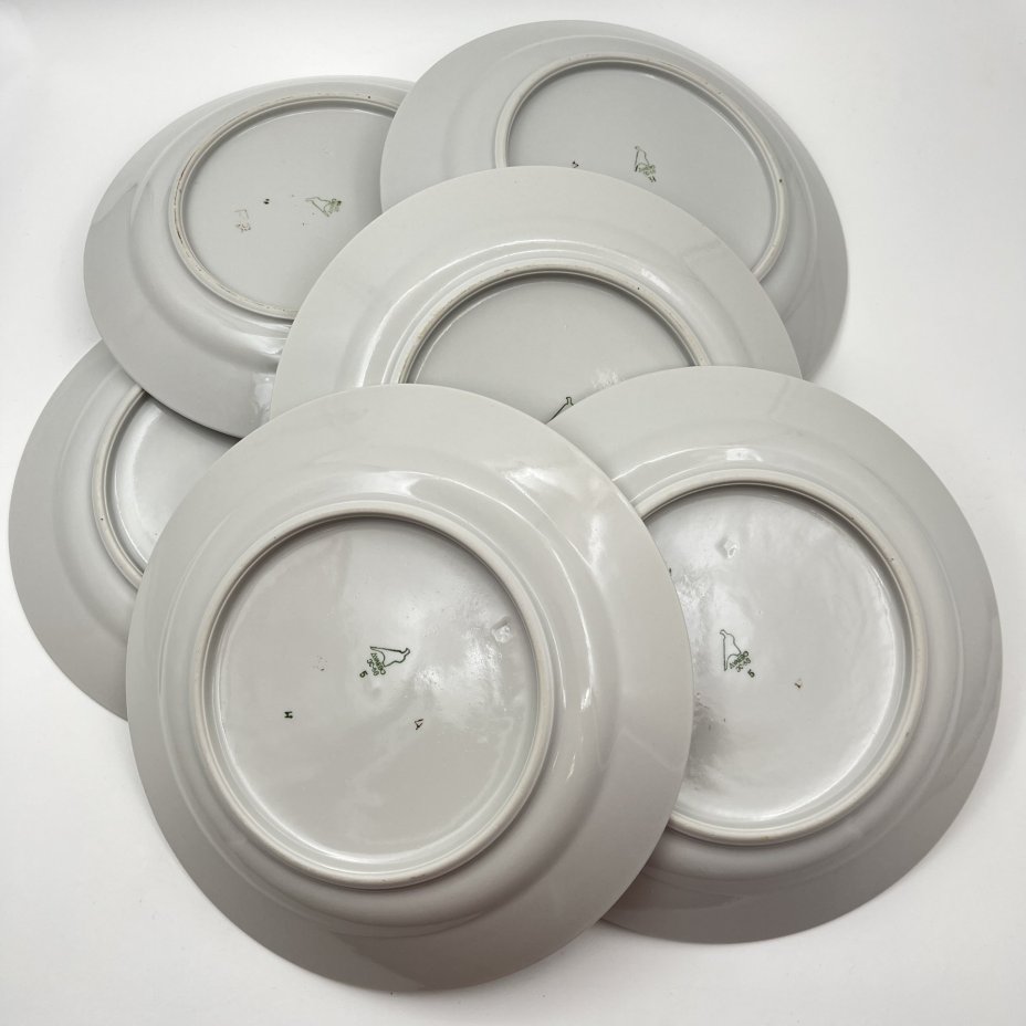 Набор обеденных тарелок "Мейсенский букет" на 6 персон, фарфор, деколь, золочение, Дулевский фарфоровый завод (Дулёво), СССР, 1968 г.