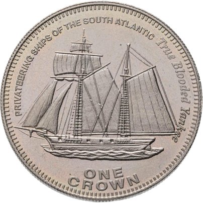 Тристан-да-Кунья, 1 крона (crown) 2006 Корабли-приватиры Южной Атлантики - "True Blooded Yankee"