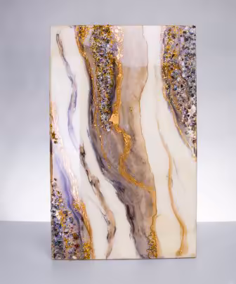 Панно настенное "Золотой срез",  авторская ручная работа в технике Resin Art, глянцевое 3D покрытие, натуральный камень, стекло, Россия, 2021 г.