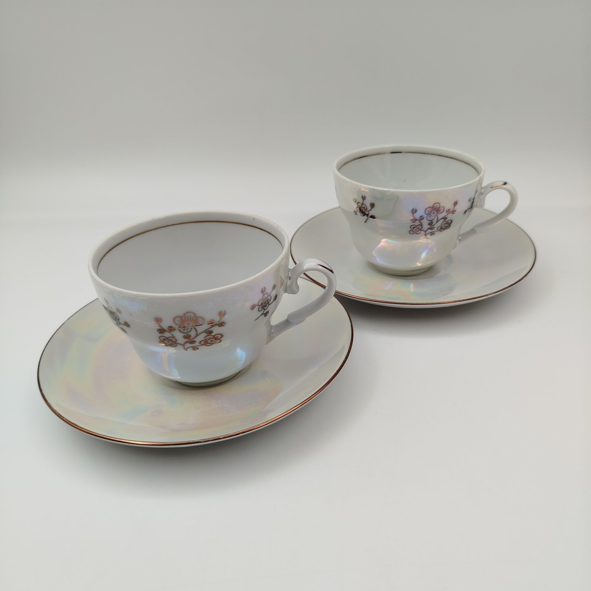 Набор кофейный "Мадонна" в подборе (2 кофейные пары, кофейник и молочник), фарфор, деколь, люстр, золочение, Kahla, ГДР, 1960-1990 гг.