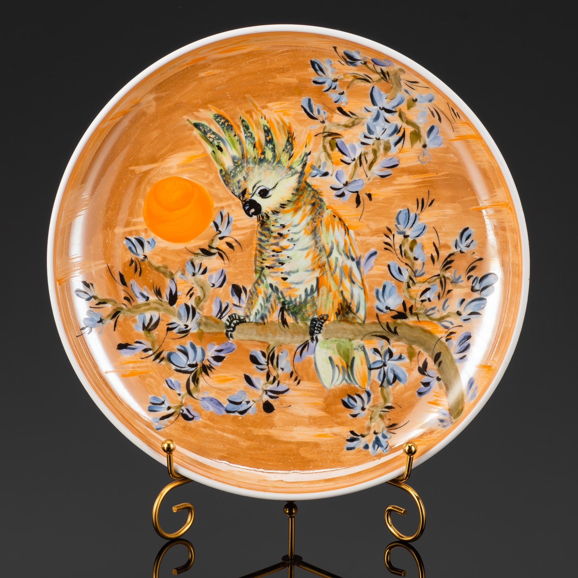 Тарелка декоративная "Какаду на ветке", художник Дрёмина Л.И., фарфор, роспись, Россия, 1970-2000 гг.