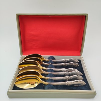 Набор чайных ложек "Серебряная роза" на 6 персон в коробке, мНЦ (медь-никель-цинк), серебрение, Кольчугинский завод цветных металлов, СССР, 1962-1990 гг.