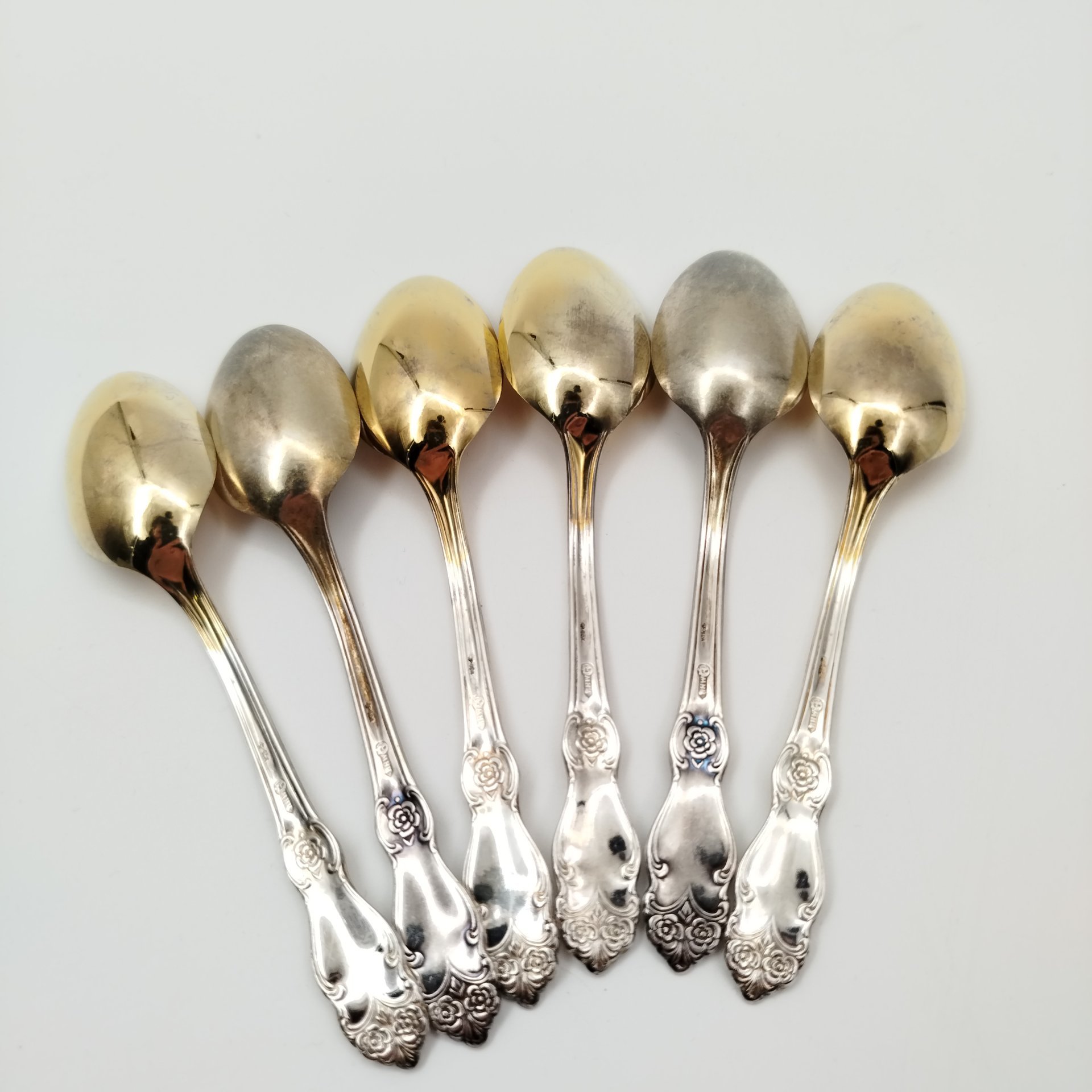 Набор чайных ложек "Серебряная роза" на 6 персон в коробке, мНЦ (медь-никель-цинк), серебрение, Кольчугинский завод цветных металлов, СССР, 1962-1990 гг.