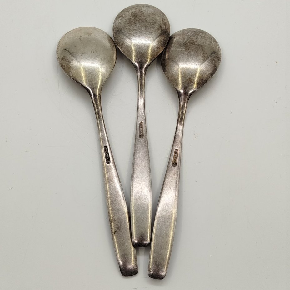 Набор из 3-х салатных ложек с растительным декором, мНЦ (медь-никель-цинк), Завод «Кристалл», г. Орджоникидзе, Россия, 1990-2010 гг.