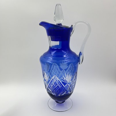 Кувшин с резным декором, стекло, нацвет, алмазная грань, Дятьковский хрустальный завод, СССР, 1970-1990 гг.