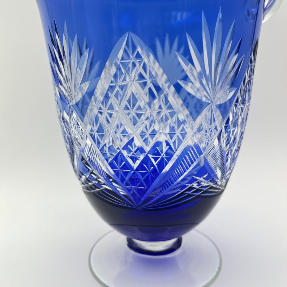 Кувшин с резным декором, стекло, нацвет, алмазная грань, Дятьковский хрустальный завод, СССР, 1970-1990 гг.