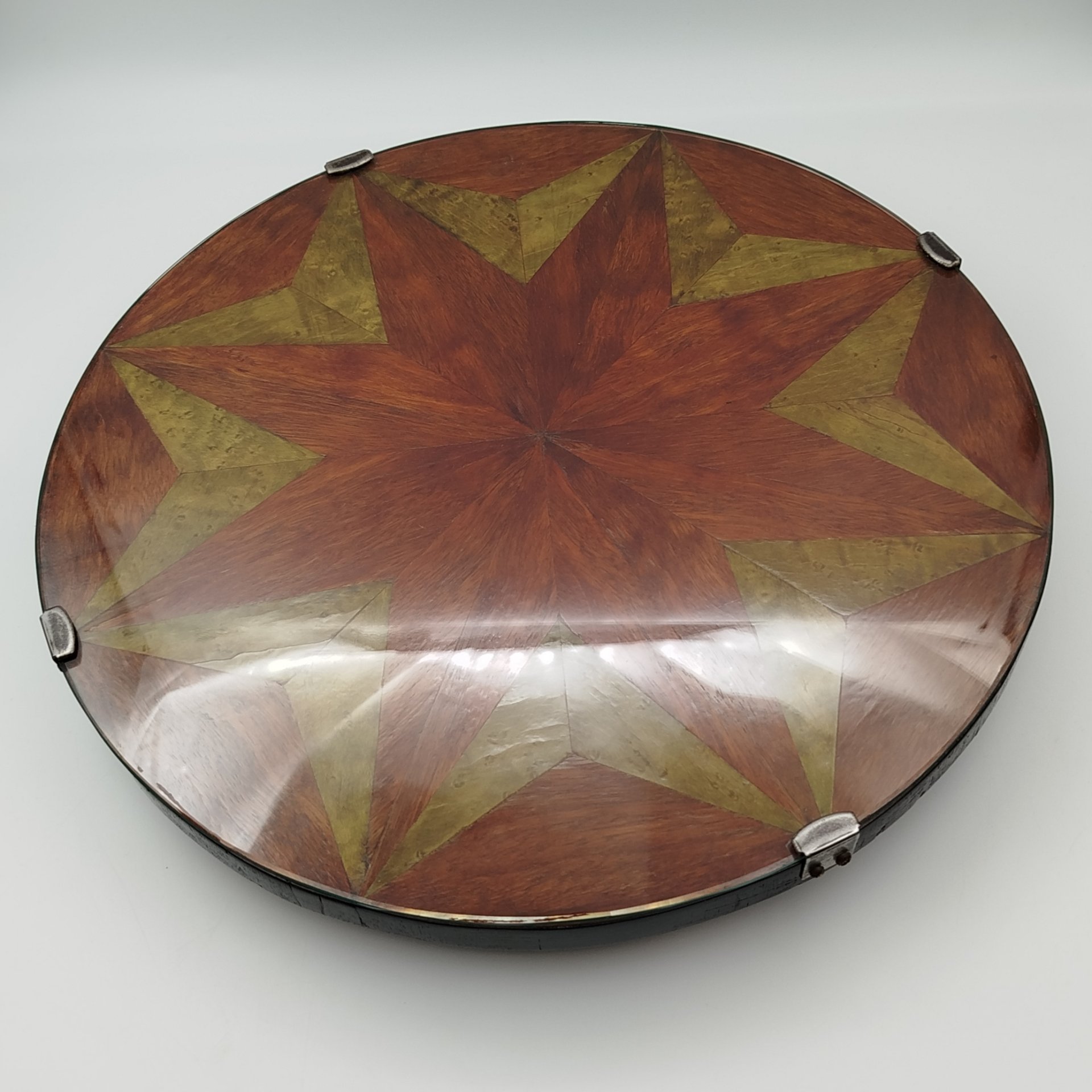 Поднос сервировочный с поворотным механизмом (крутится), дерево, маркетри, стекло, Западная Европа, 1960-1980 гг.