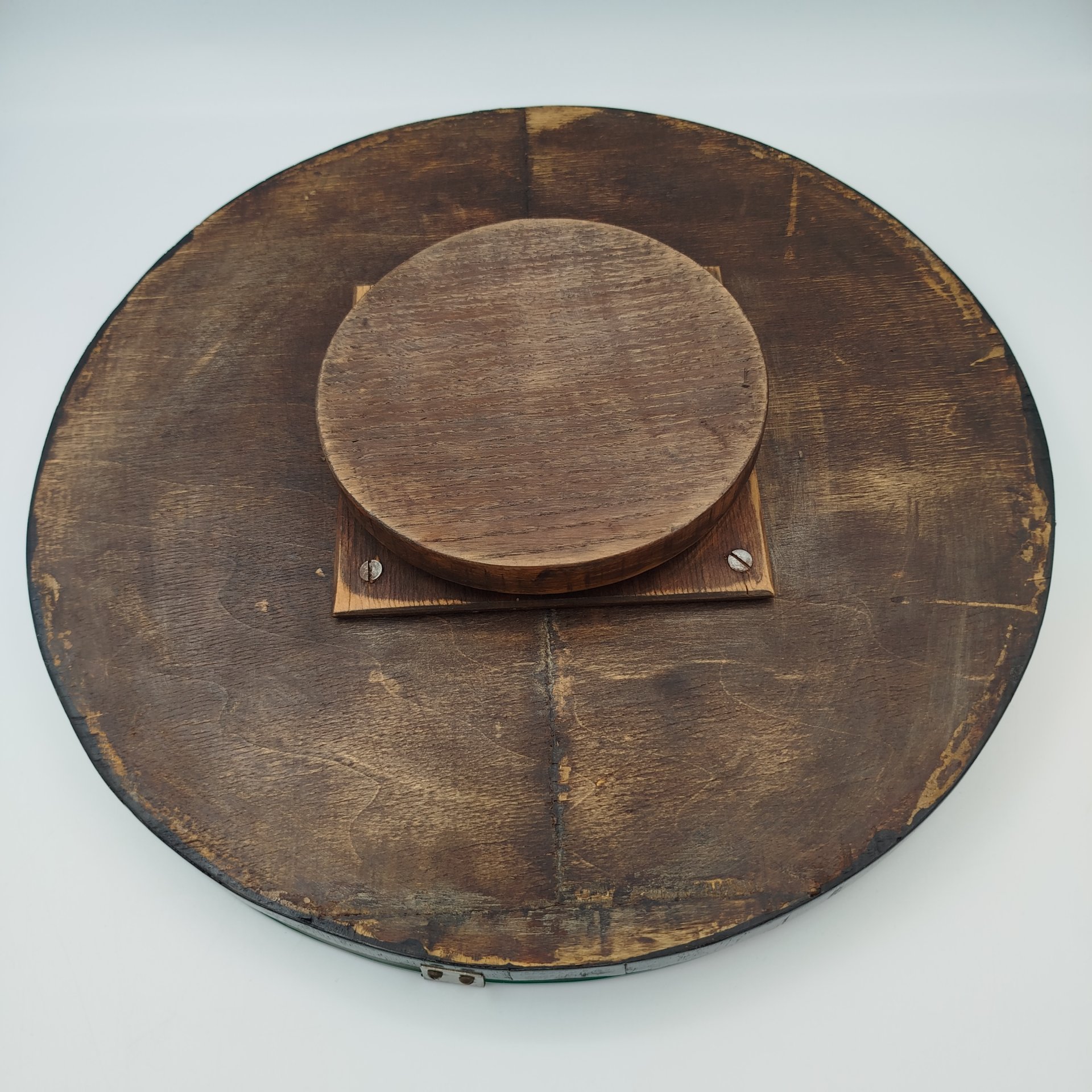 Поднос сервировочный с поворотным механизмом (крутится), дерево, маркетри, стекло, Западная Европа, 1960-1980 гг.