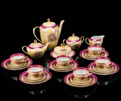 Сервиз чайно-кофейный "Мадонна" на 6 персон (28 предметов), фарфор, деколь, люстр, золочение, Fortuna Eisenberg, ГДР, 1960-1973 гг.