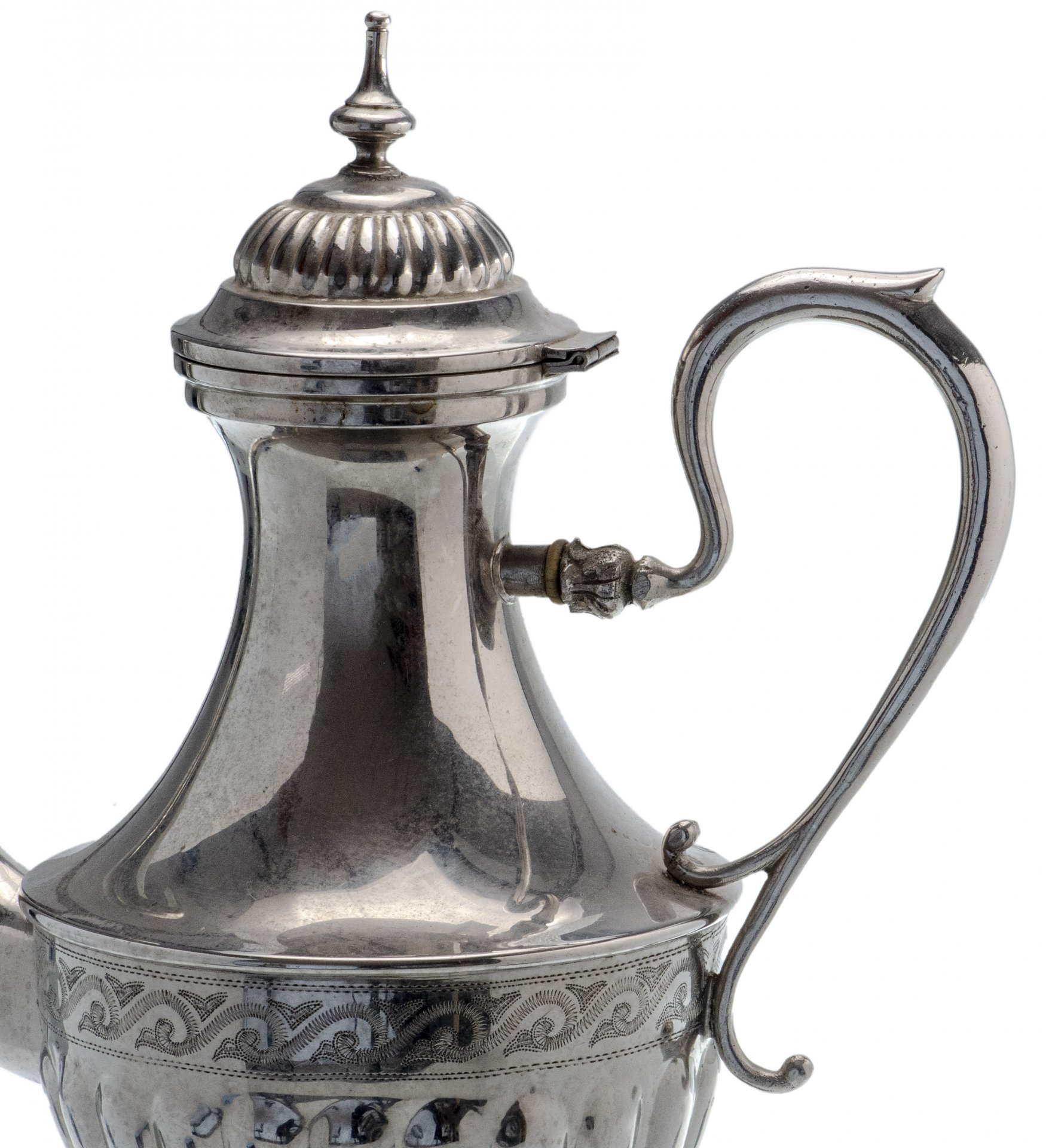 Набор кофейный из 3-х предметов (кофейник, сахарница, молочник), стиль ампир, латунь с серебрением и золочением, фирма "OSTBERG", Швеция, 1910-1940 гг — фото 5