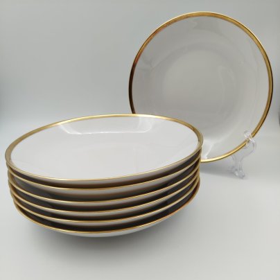 Набор тарелок с лаконичным декором на 7 персон, фарфор, золочение, Eschenbach, Германия, 1950-1970 гг.