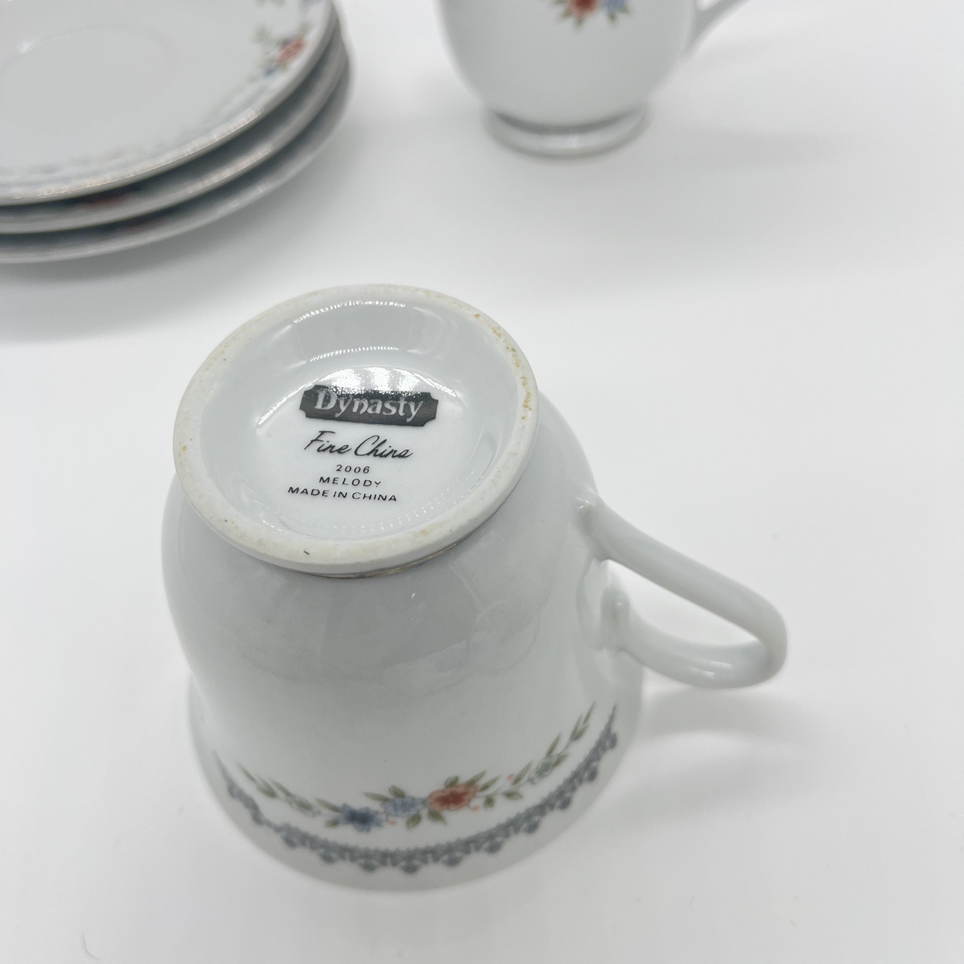 Набор из 3 чайных пар с цветочным декором, Dynasty Fine China, фарфор, деколь, золочение, Китай, 1970-1990 гг.