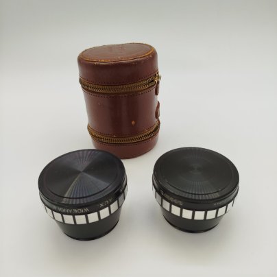 Набор из двух объективов Accura (широкоугольный и телеобъектив) в родной упаковке, металл, кожа, стекло, Япония, 1980-2000 гг.