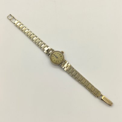 Часы наручные механические "Чайка" (17 камней), в футляре с инструкцией, металл, стекло, золочение, пластмасса, бумага, печать, Угличский часовой завод «Чайка», СССР, 1985 г.