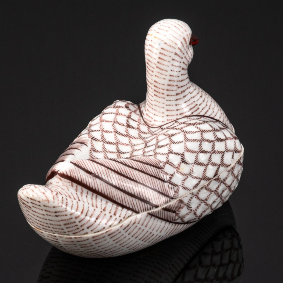 [Редкая роспись] Маслёнка "Утка" в росписи коричневого цвета, частные заводы