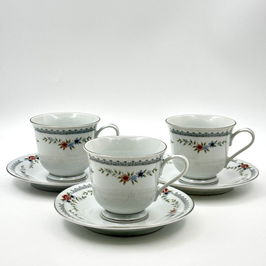 Набор из 3-х чайных пар с цветочным декором, Dynasty Fine China, Китай