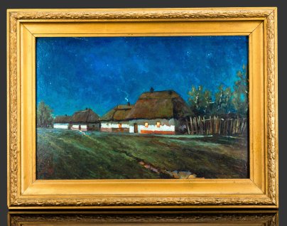 Картина "Летняя ночь в Малороссии" (копия работы Евгения Ксаверьевича Вржеща), оформленная в раму, неизвестный художник