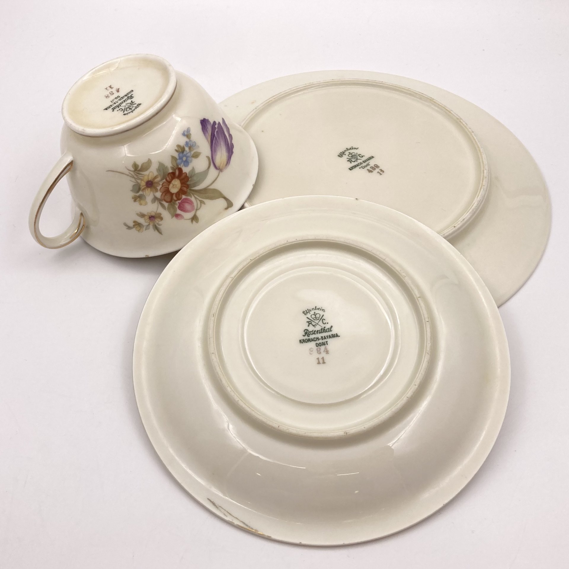 Чайное трио "Мейсенский букет", фарфор, деколь, золочение, Rosenthal (Розенталь), Германия, 1939-1956 гг., Rosenthal (Розенталь)