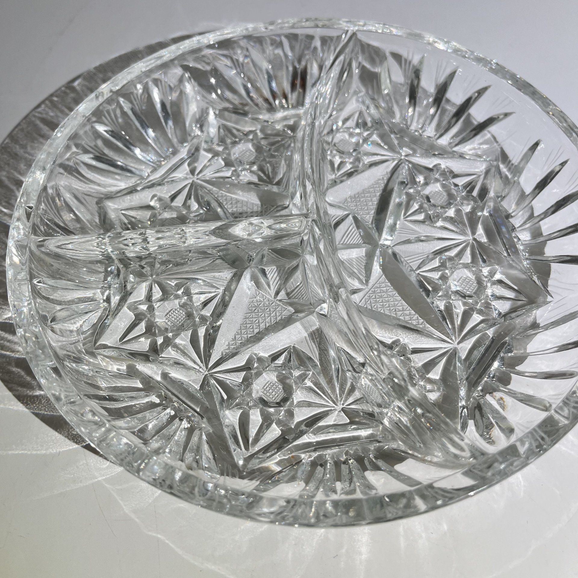 Менажница резным геометрическим декором, хрусталь, СССР, 1970-1990 гг.