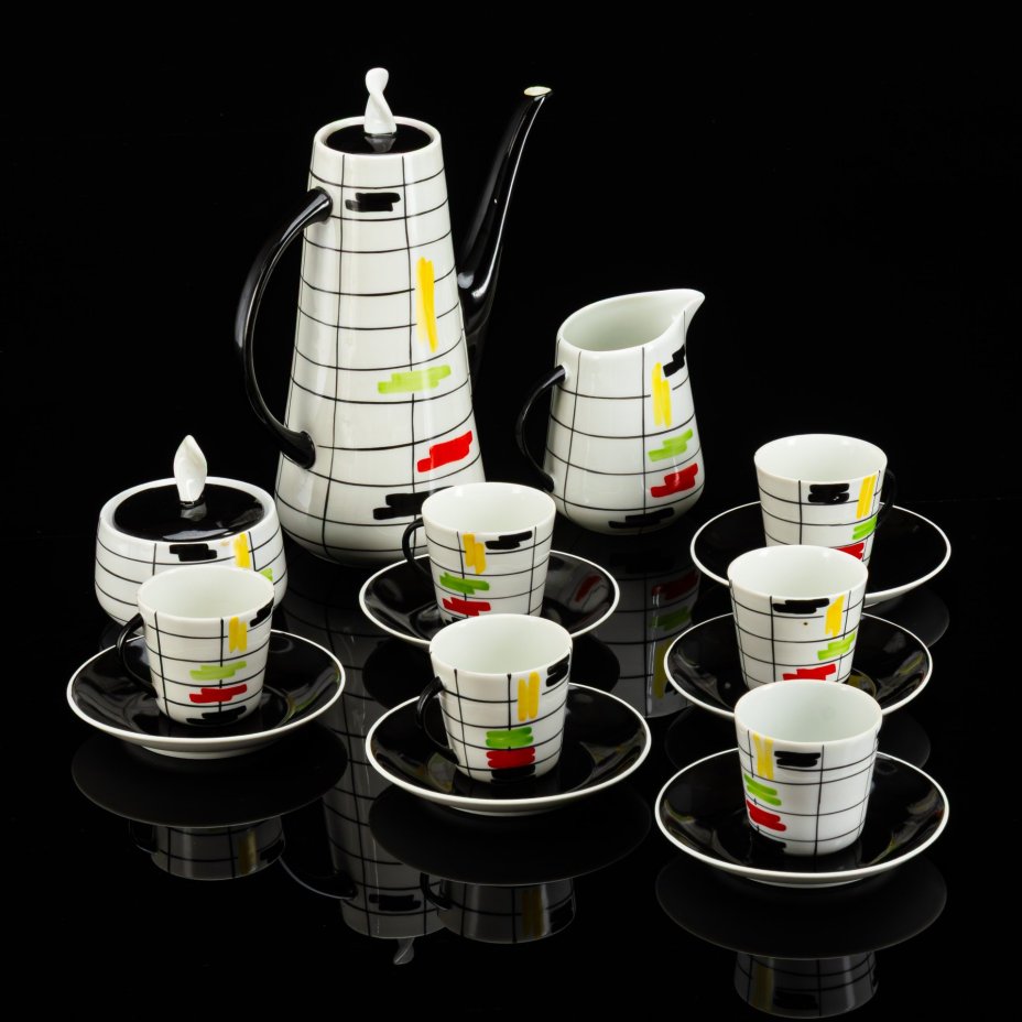 Сервиз кофейный с геометрическим декором на 6 персон (15 предметов), автор Данута Душняк