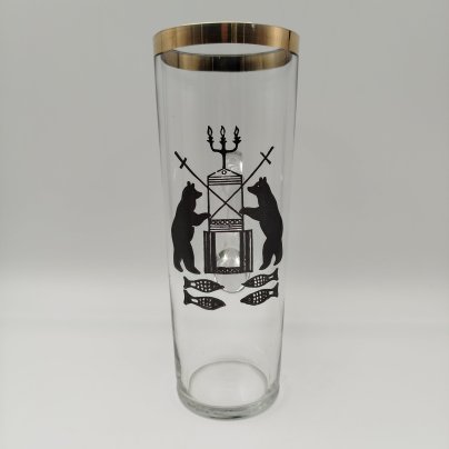 Кружка пивная с гербом Великого Новгорода, стекло, деколь, золочение, СССР, 1970-1990 гг.