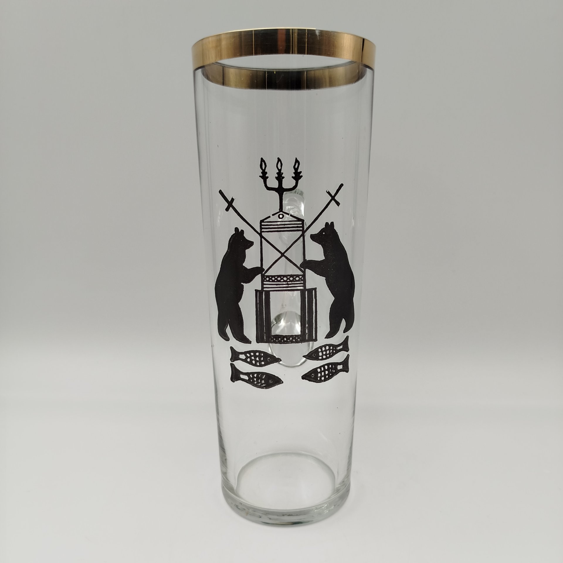 Кружка пивная с гербом Великого Новгорода, стекло, деколь, золочение, СССР, 1970-1990 гг.