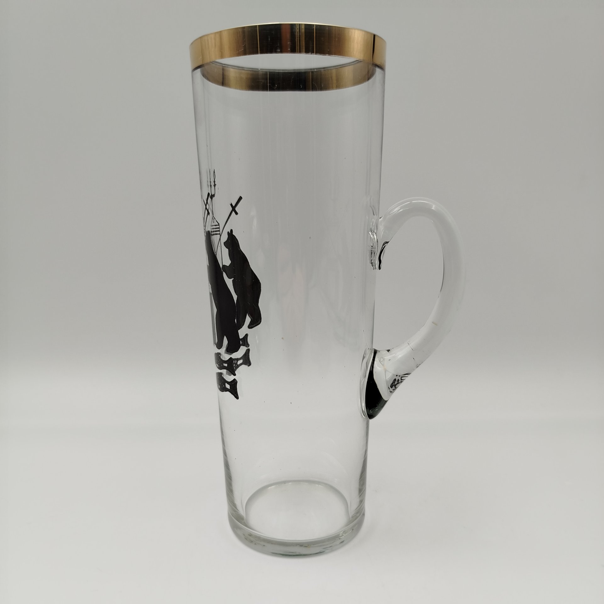 Кружка пивная с гербом Великого Новгорода, стекло, деколь, золочение, СССР, 1970-1990 гг.