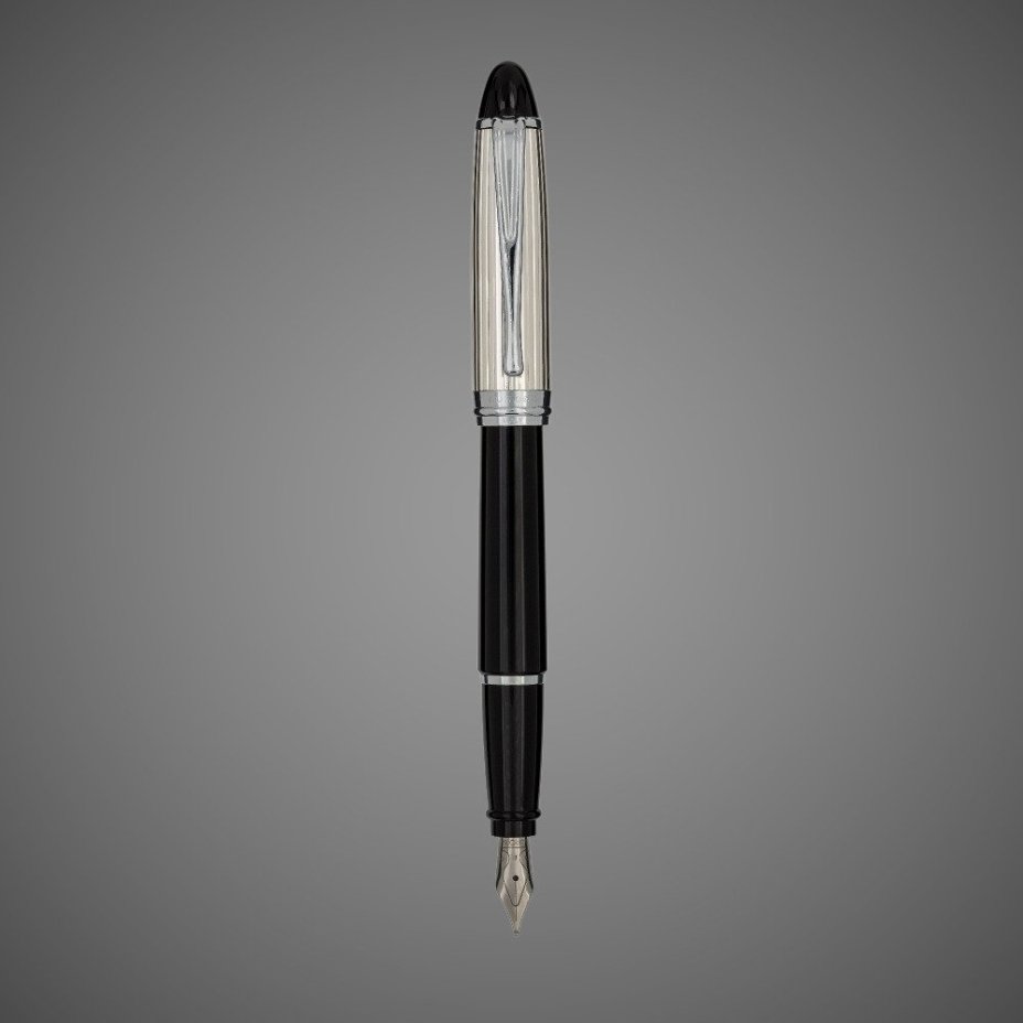 Перьевая ручка Aurora Ipsilon Argento Black CT, перо - F, в подарочной коробке, Драгметаллы: серебро, смола