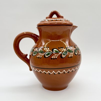 Кувшин, украшенный флоральным декором, керамика, роспись, глазурь, СССР, 1970-1980 гг.