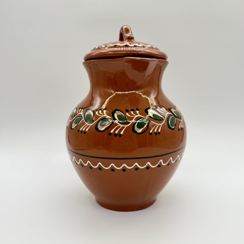Кувшин, украшенный флоральным декором, керамика, роспись, глазурь, СССР, 1970-1980 гг.