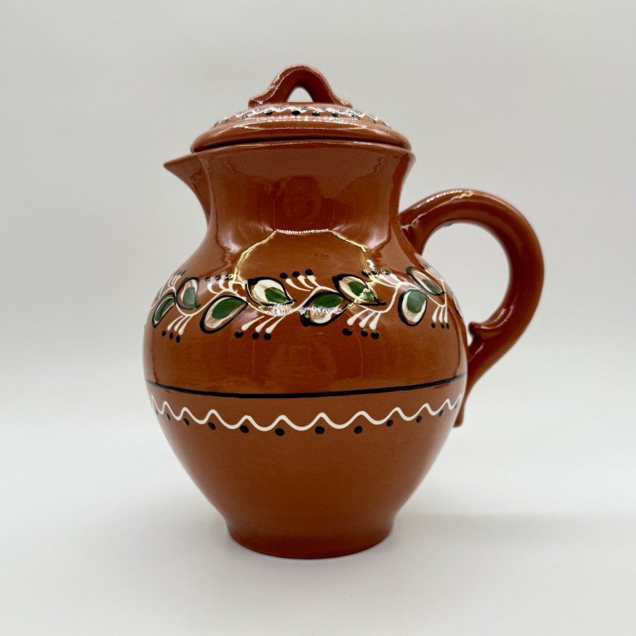 Кувшин, украшенный флоральным декором, керамика, роспись, глазурь, СССР, 1970-1980 гг.