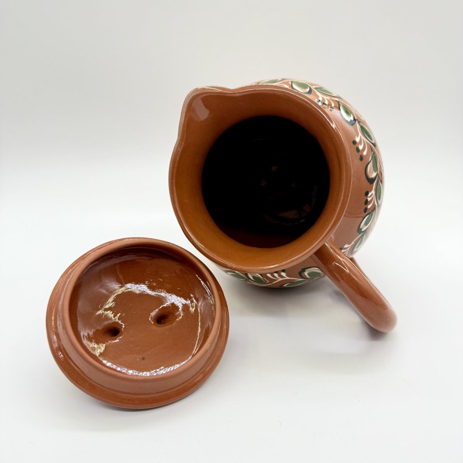 Кувшин, украшенный флоральным декором, керамика, роспись, глазурь, СССР, 1970-1980 гг.
