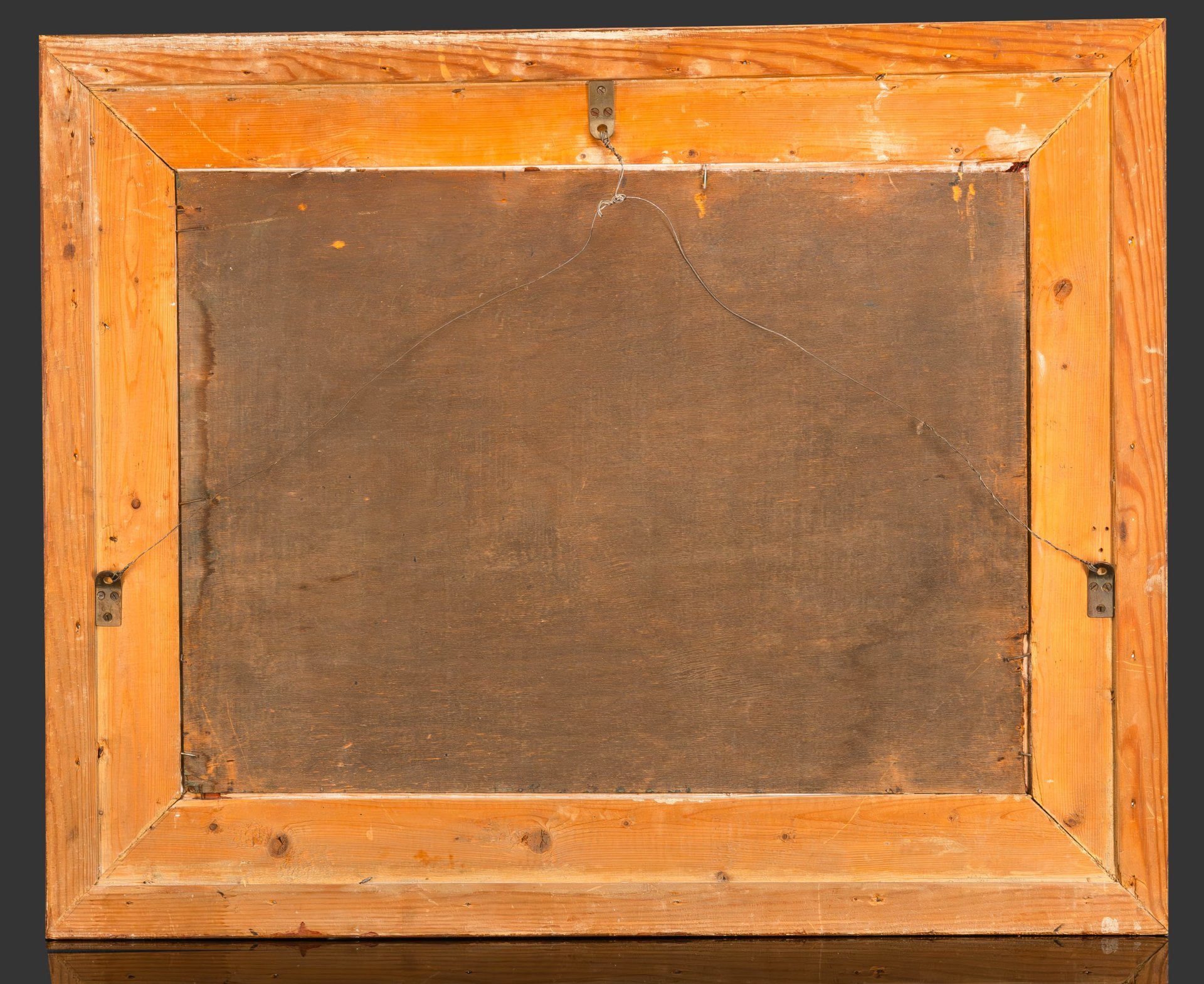 Картина в раме "Охота" ("Охотничьи собаки"), неизвестный художник, оргалит, масло, дерево, гипс, бронзирование, СССР, 1950-1970 гг.