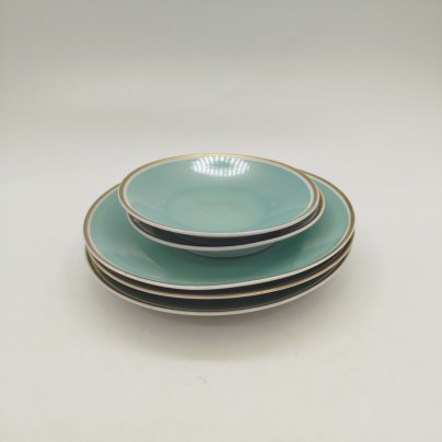 Набор из трех блюдец и двух розеток, фарфор, крытье, золочение, Lichte Porzellan (Лихте), ГДР, 1966-1985 гг.