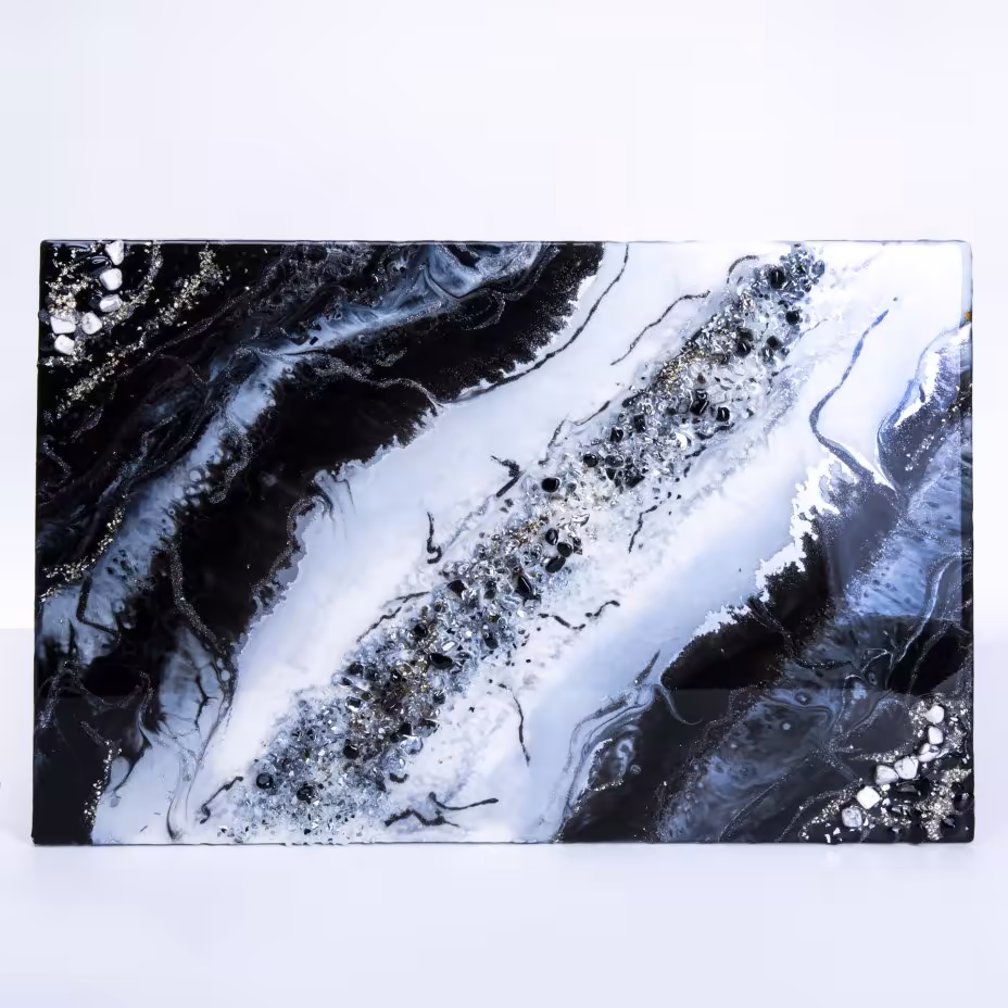 Панно настенное "Агатовый срез",  авторская ручная работа в технике Resin Art, глянцевое 3D покрытие, натуральный камень, Россия, 2021 г.
